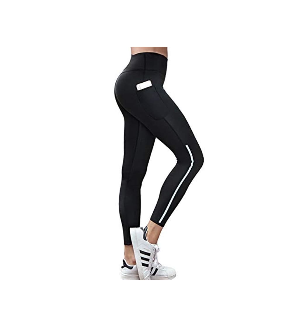 Fashion Pantalones de mujer Ejercicio de entrenamiento Control del vientre Cintura alta Fitness con bolsillos