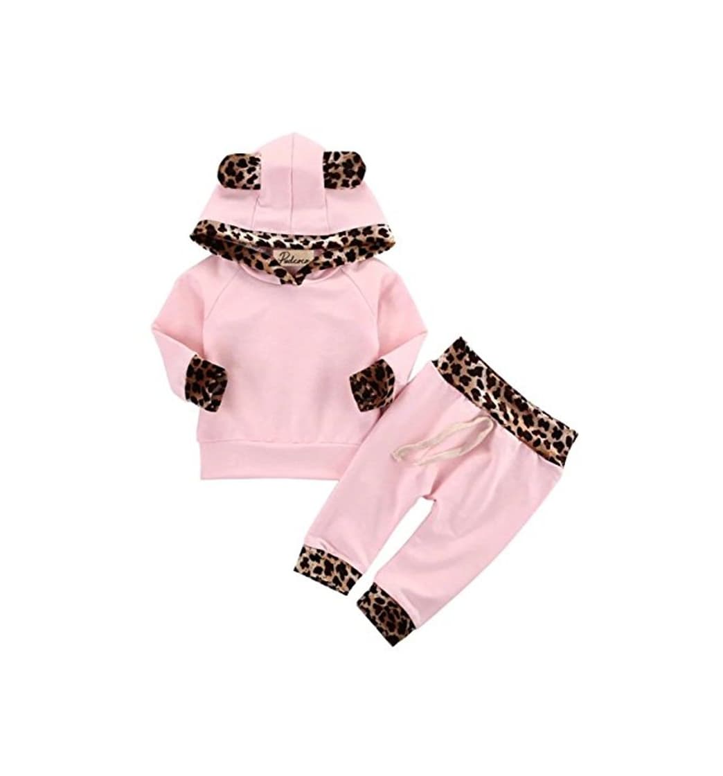 Product Kfnire Bebé Niñas Invierno Otoño Rosa y Leopard Edge Sudaderas con Capucha