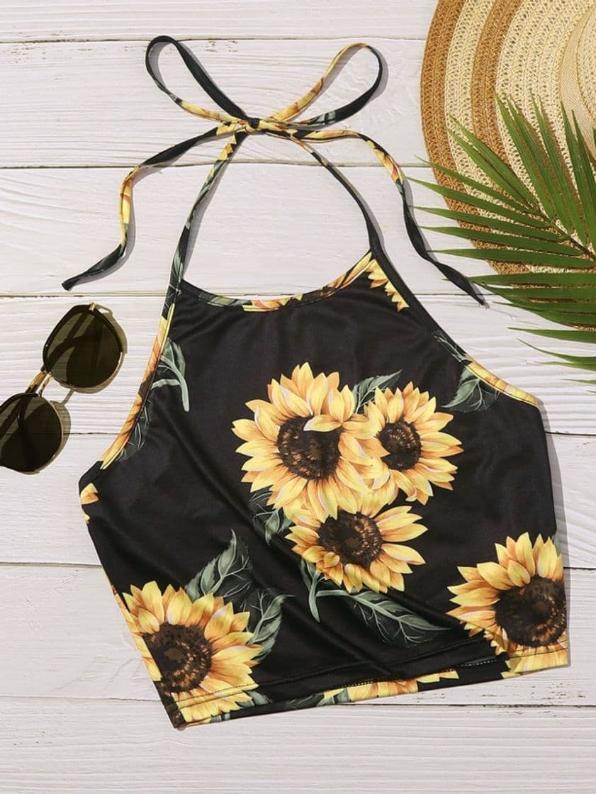 Fashion Top estampado de girasoles 