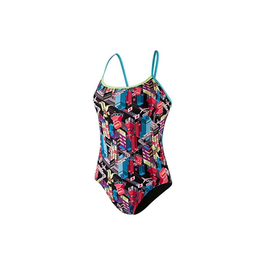 Fashion Speedo Dragonyang Crossback De Una Pieza Bañador, Mujer, Dragonyang/Black/Bright Z, 30