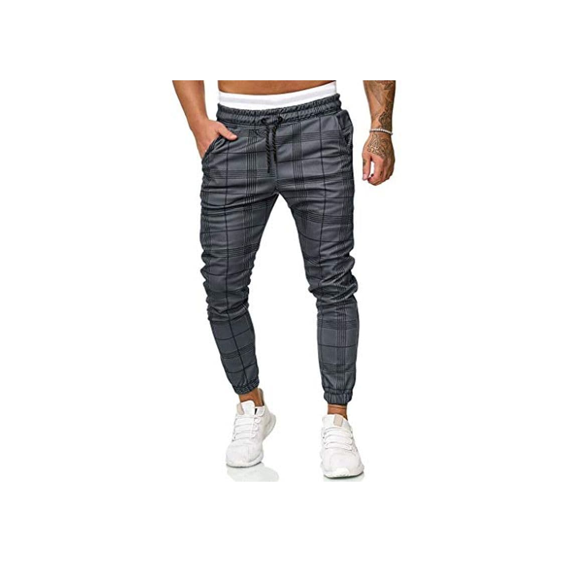 Fashion JiaMeng Pantalones Chino Slim Fit Casual para Hombre Pantalones Deportivos Largos e Informales Pantalones a Cuadros de Corte Ajustado Pantalones de chándal para Correr