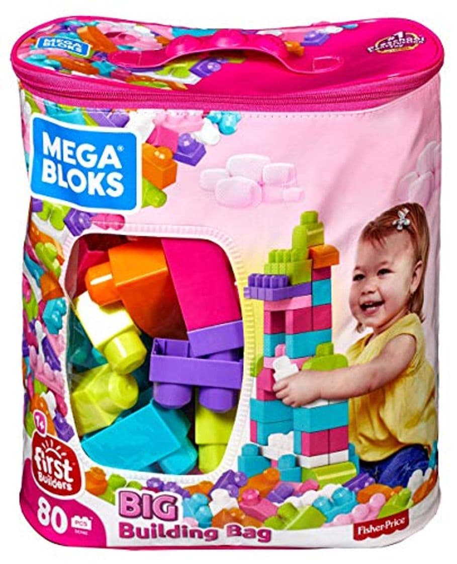 Place Mega Bloks Juego de construcciones 80 piezas con bolsa ecológica rosa, juguete