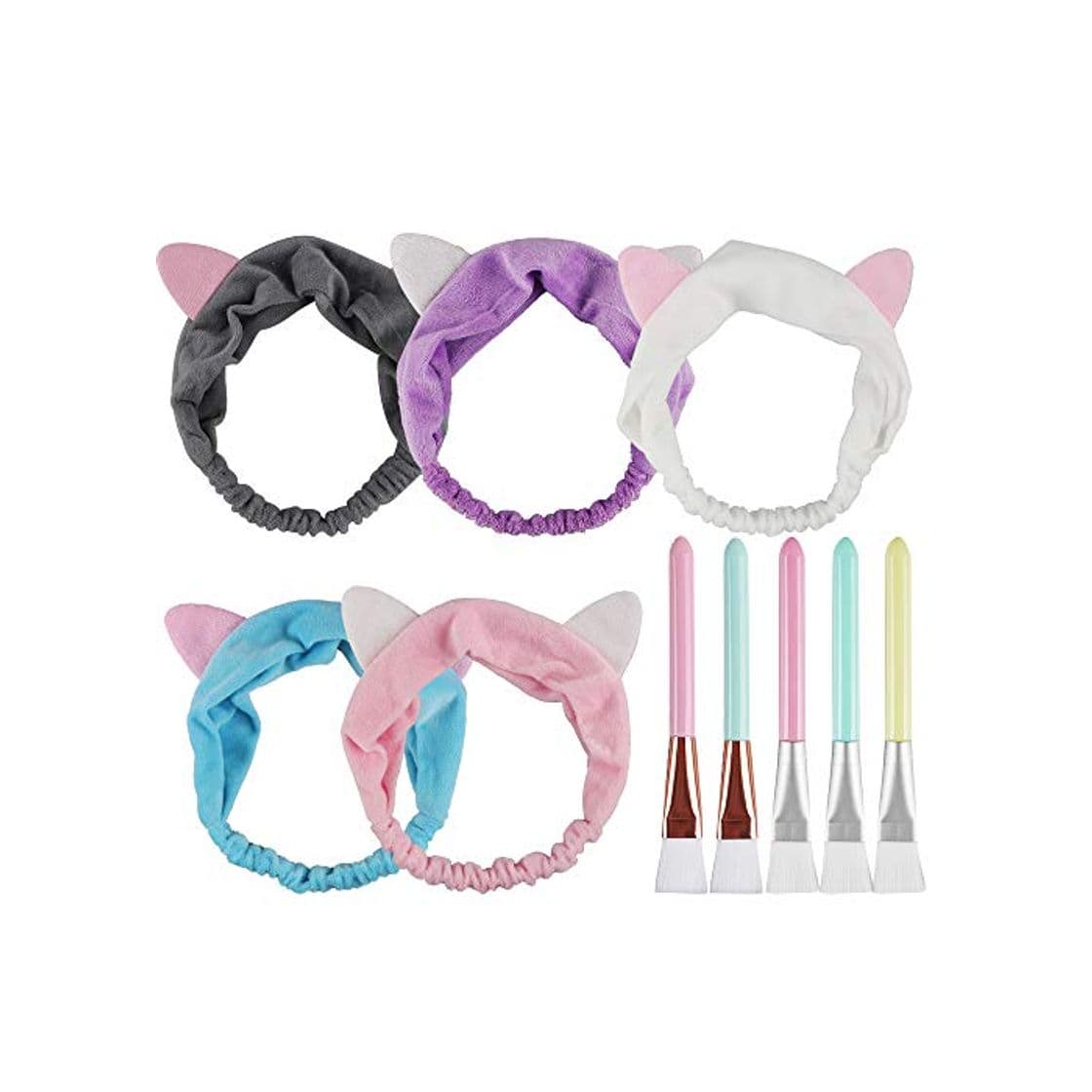 Moda 5pcs Brocha Mascarillas Faciales y 5pcs Banda Elástica de Orejas de Gato