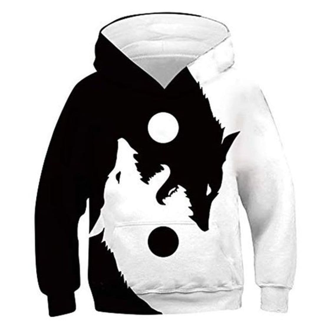 Moda chicolife Cool Hoodies for Teen Girls Impreso en 3D Yin Yang Wolf Suéter Ligero Sudaderas de Manga Larga Jumpers Top con Capucha para la Fiesta de Navidad L