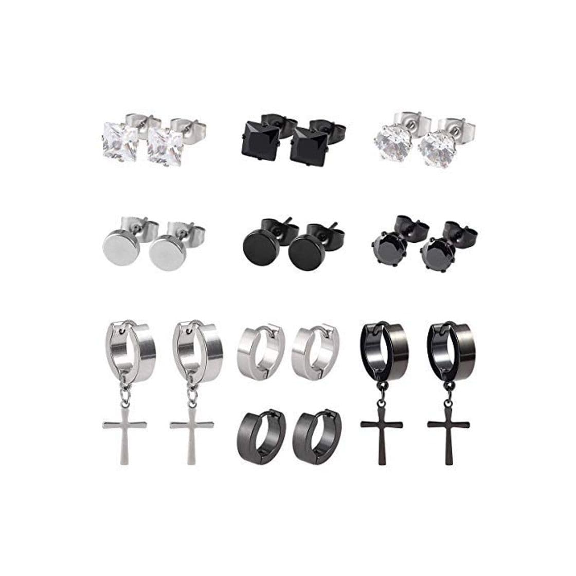 Fashion 10 Pares Pendientes de Cruz Acero Inoxidable Pendientes Hombres Mujeres Unisex Circonita