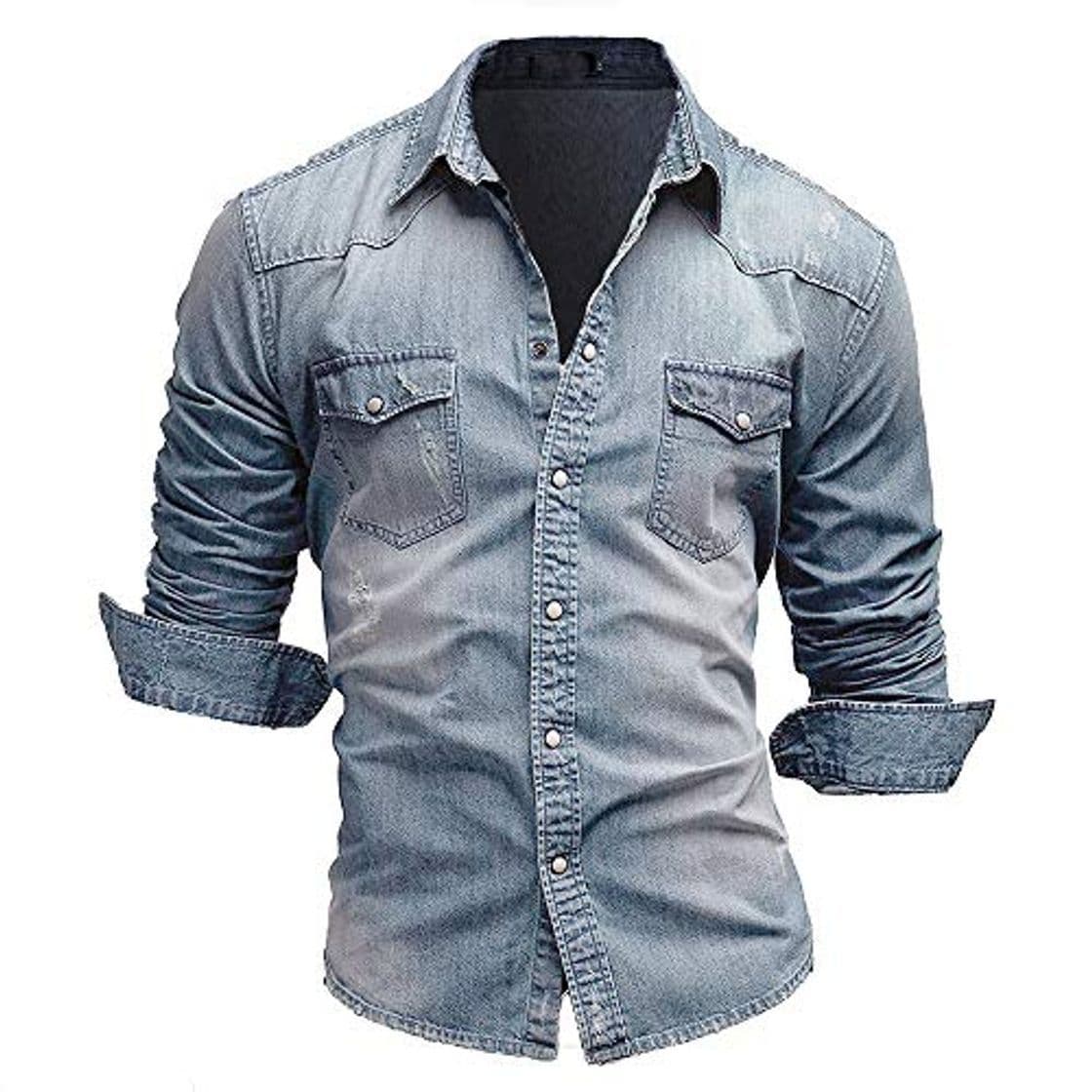 Fashion Jiayuan Camisa Vaquera Camisa Vaquera de algodón para Hombre Moda Primavera y otoño Camisa Vaquera Delgada de Manga Larga Moda Lavado Slim Top 3XL