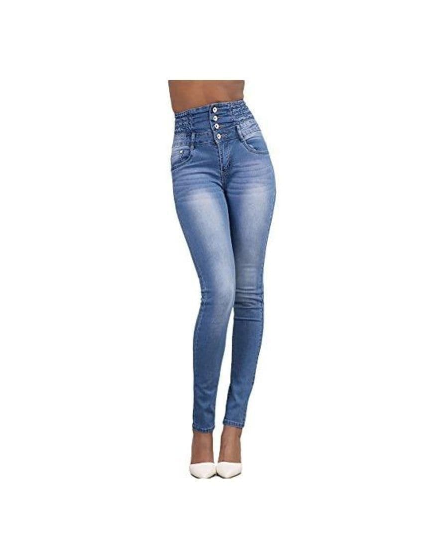 Fashion Mujer Pantalones Vaquero Skinny Push Up Pantalones Elástico Jeans Cintura Alta Azul Claro M