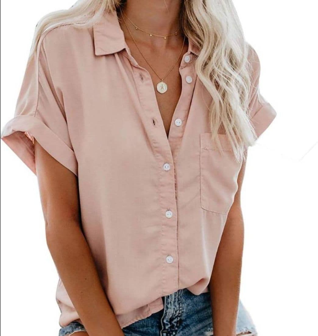 Fashion Women's Professional Casual Loose Short Sleeve Blouse Button