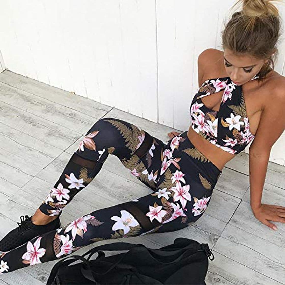 Producto FashionWallA Women 2 Piece Yoga Set Gym Fitness Clothes Floral Print Bra