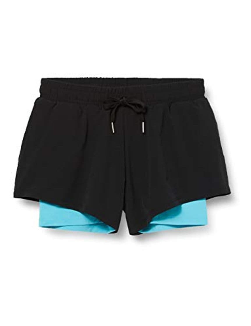 Moda Marca Amazon - AURIQUE Shorts para Correr con Doble Capa Mujer, Negro