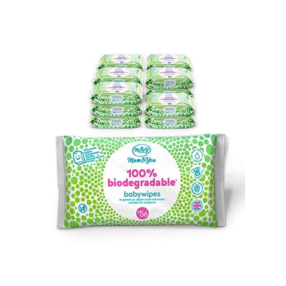 Product Mum & You Toallitas Húmedas Para Bebés 100% Biodegradables, Paquete De 18,