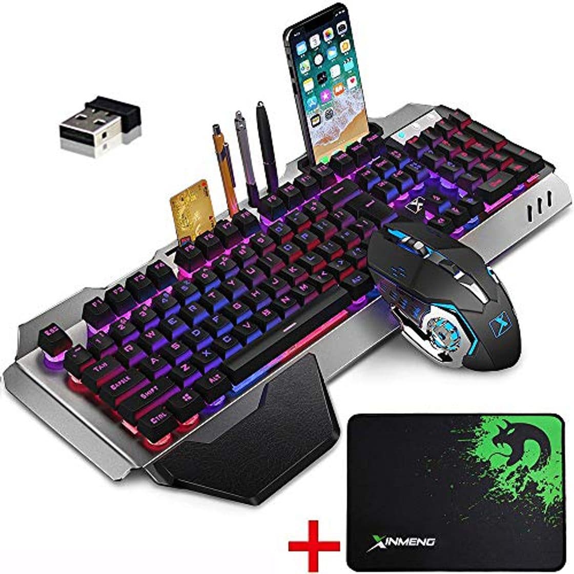 Lugar LexonElec Wireless 2.4G Teclado recargable Mouse Mouse Set 3000mAh Gran capacidad Mecánica