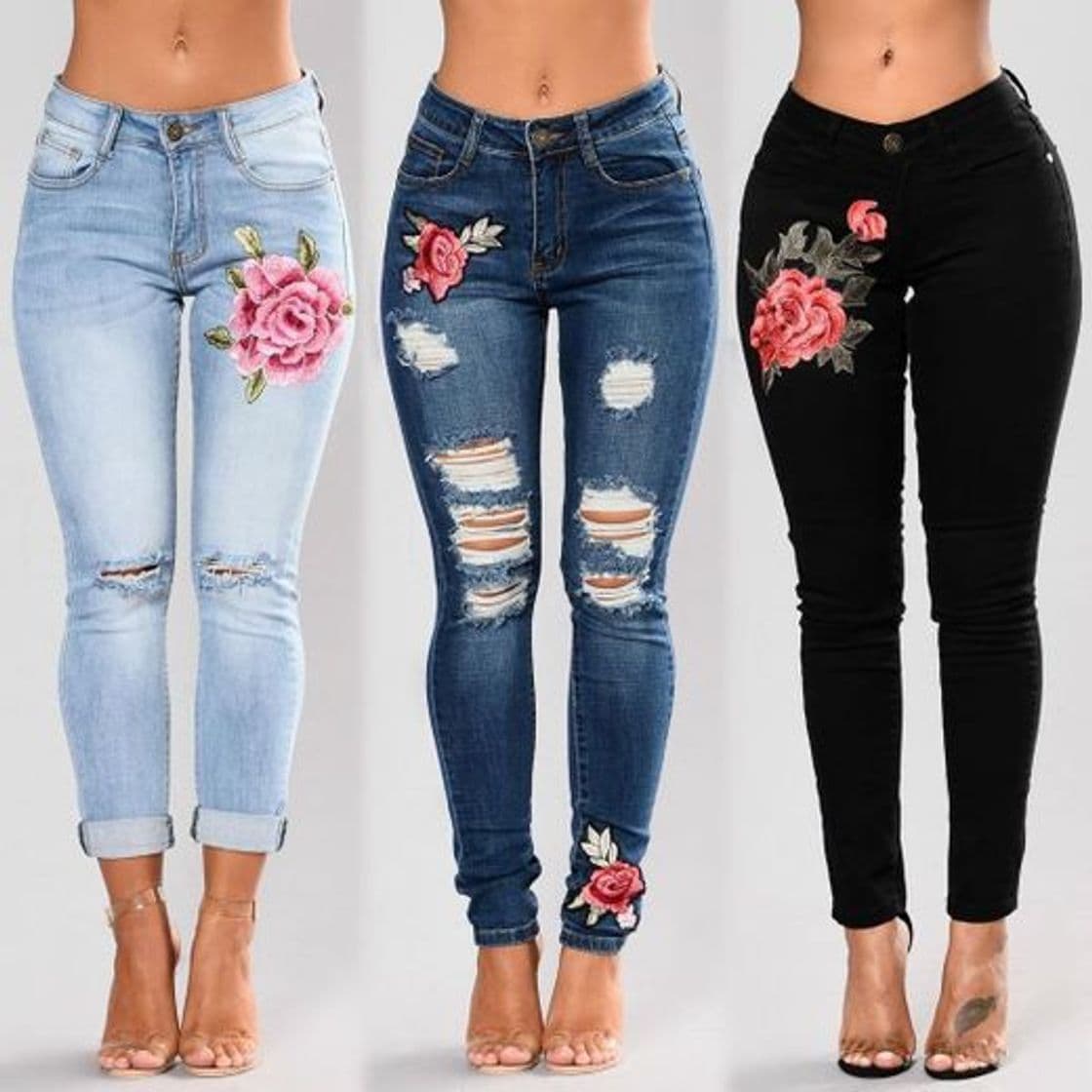 Fashion 2020 Vintage Slim Flower Bordado Jeans para Mujer Skinny Denim Blares Pantalones