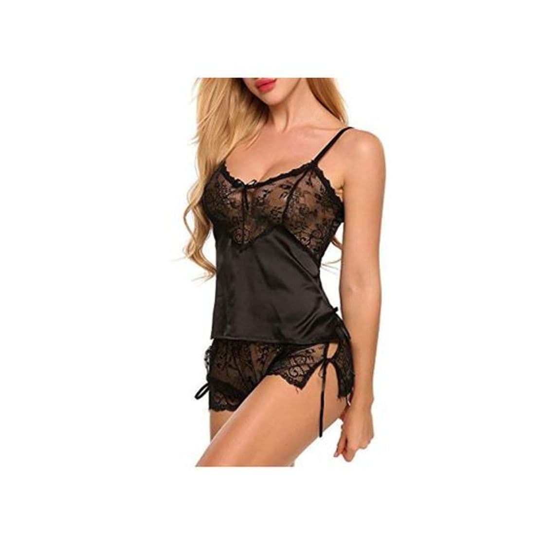 Product Lenfesh Lencería De Dormir elástico Suave Camisones Encaje Transparente Camisón Conjunto Talla Grande Pijamas Ropa Interior Sexy para Mujer