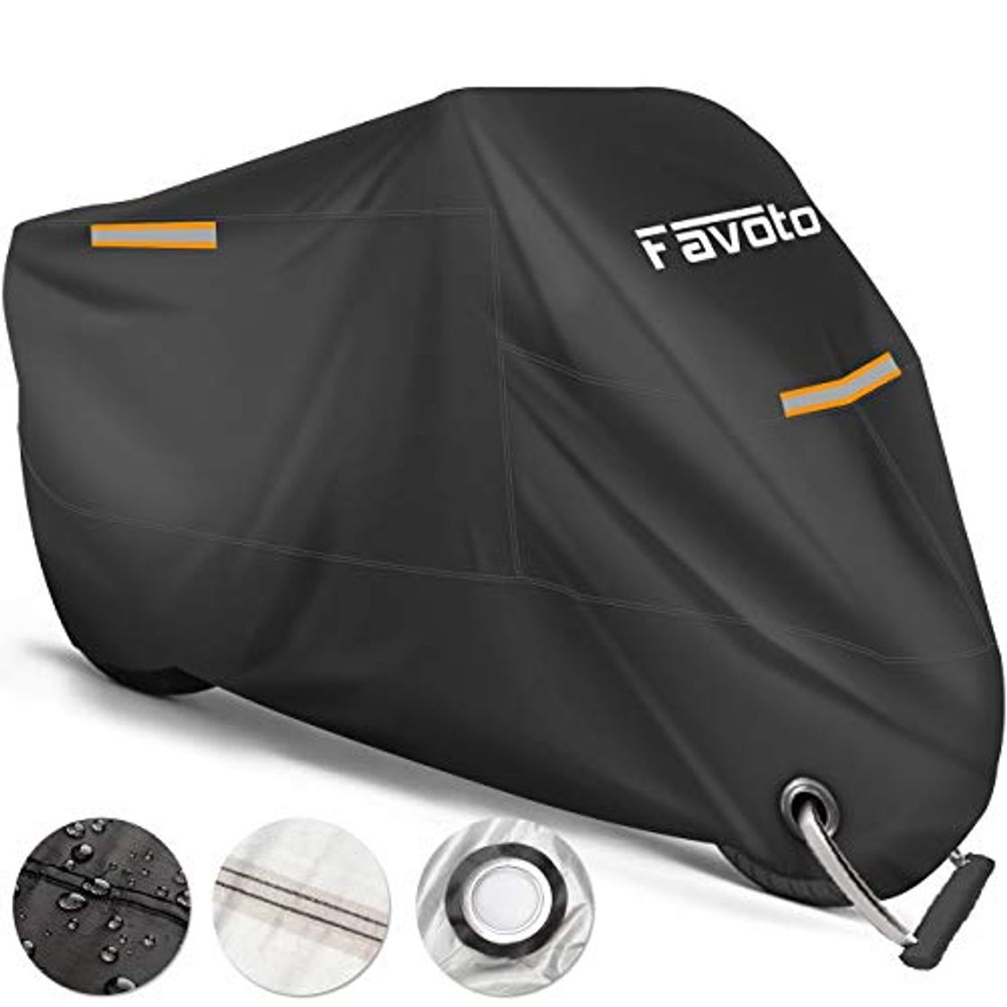 Product Favoto Funda para Moto Cubierta de la Motocicleta 210T Protectora Poliéster con Banda Reflectante a Prueba de UV Agua Lluvia Polvo Viento Nieve Excremento de Pájaro al Aire Libre XXL 245cm Negro