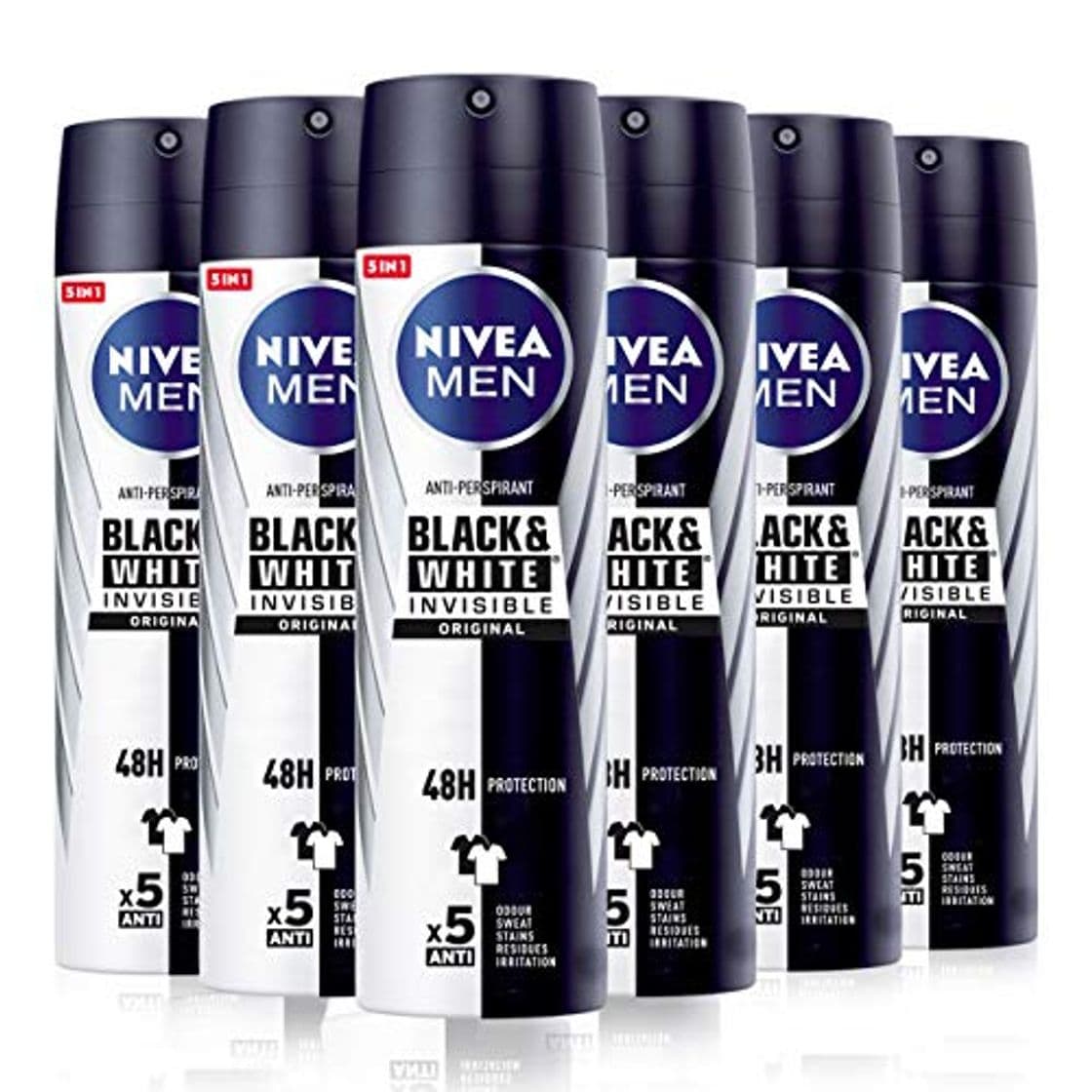 Beauty NIVEA MEN Black & White Invisible Original Spray en pack de 6