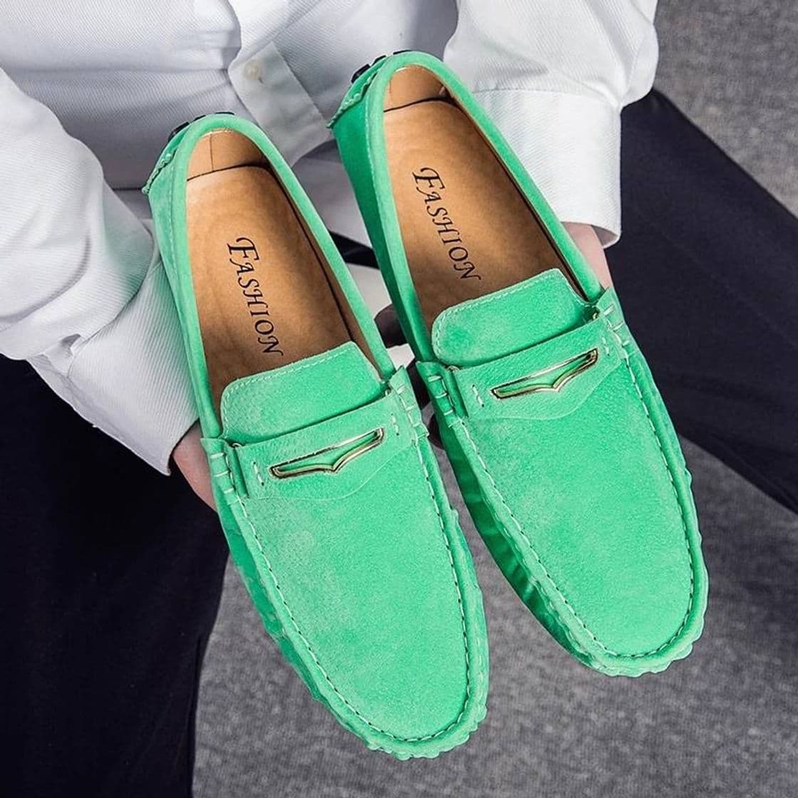 Fashion  Mocasines de cuero verde para hombre