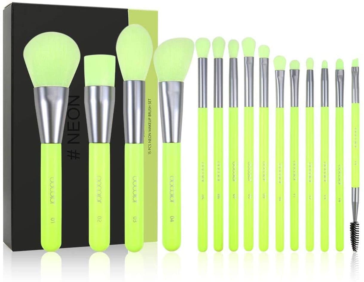 Producto Docolor Makeup Brushes Set Neon Green 15Pcs Premium Premium Synthetic Kabuki Foundation