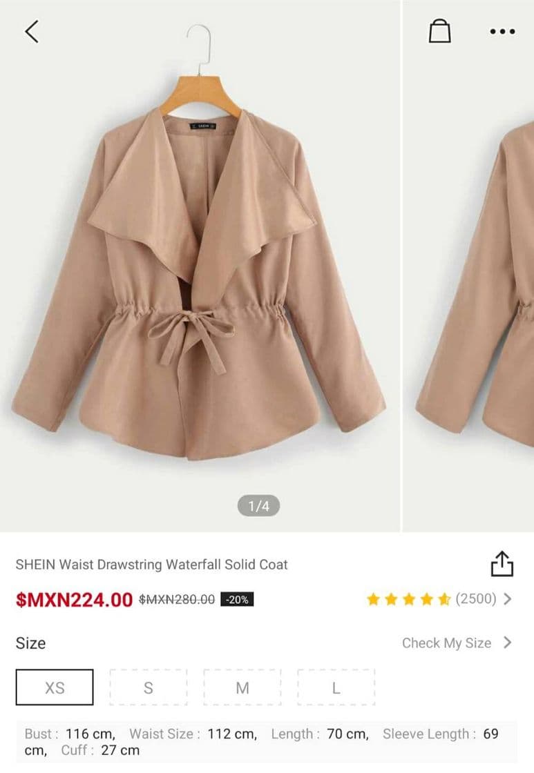 Fashion Shein Waist Drawstring Waterfall Solid Coat