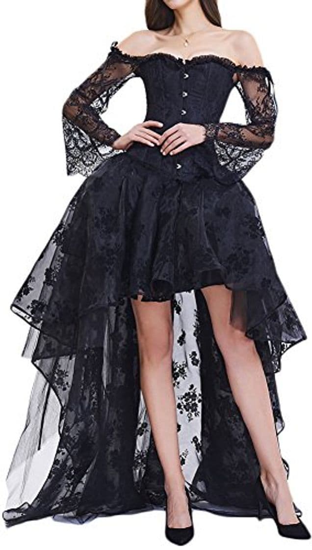 Moda EMILYLE Mujeres Deshuesado Corsé Gótico Halloween Vestido Clubwear Fiesta Traje