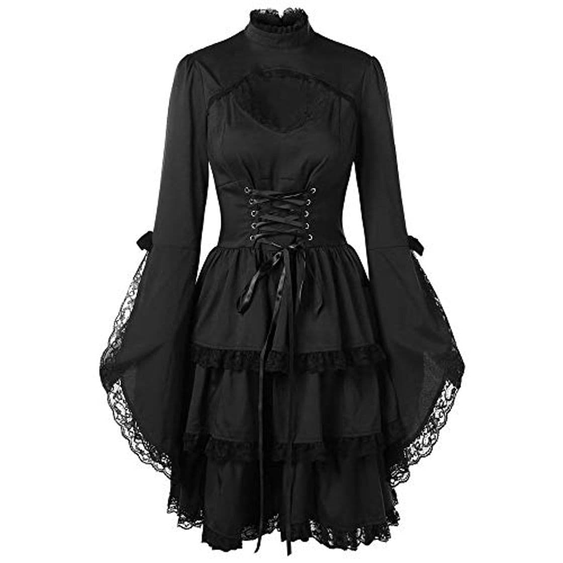 Moda Lenfesh Otoño Invierno Mini Vestido con Manga Larga para Mujer Vestido gotico Negro Vestido de Fiesta Cóctel Vintage Rockabilly Vestido de Fiesta