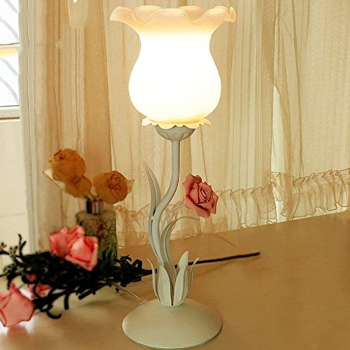 Producto JU Lámpara de Mesa de jardín Iron Rose Flower Habitación para niños Princess Room Bedside Lamp Gift Table Lamp