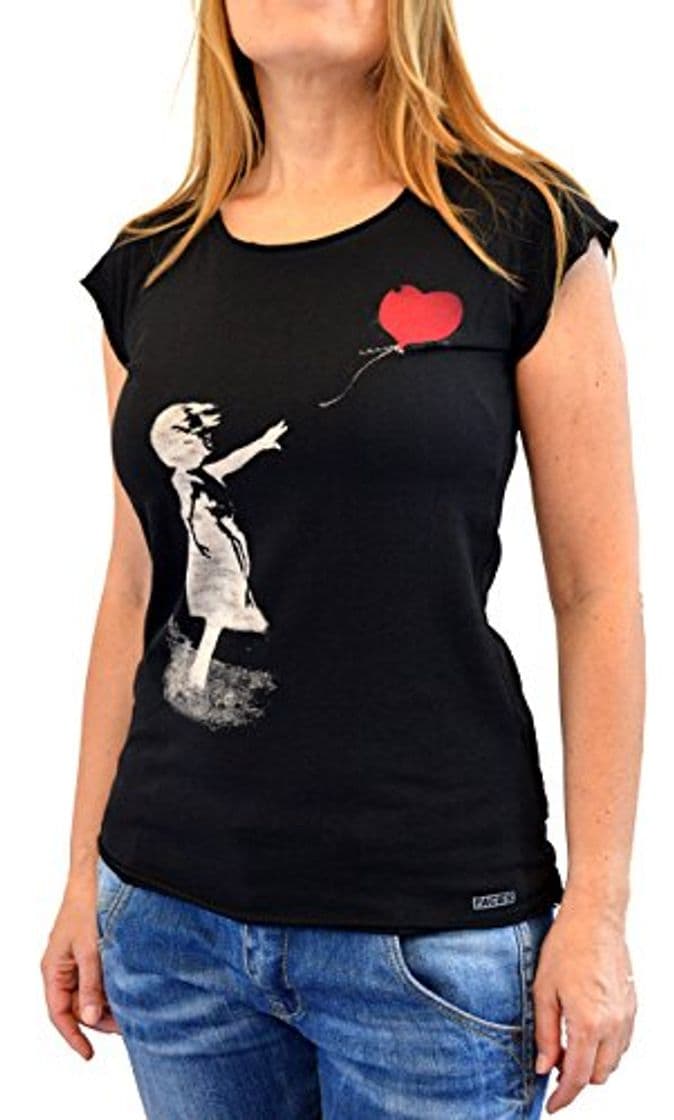 Producto Banksy Balloon Girl Faces T-Shirt Mujer Made IN Italy Impresión del Manual