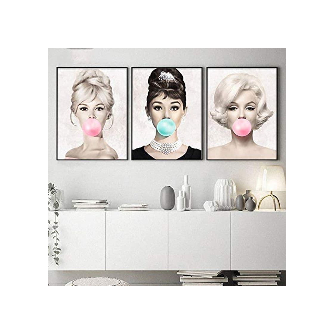 Producto HMOTR Carteles e Impresiones Lienzo Audrey Hepburn Marilyn Monroe Bubble Gum Wall