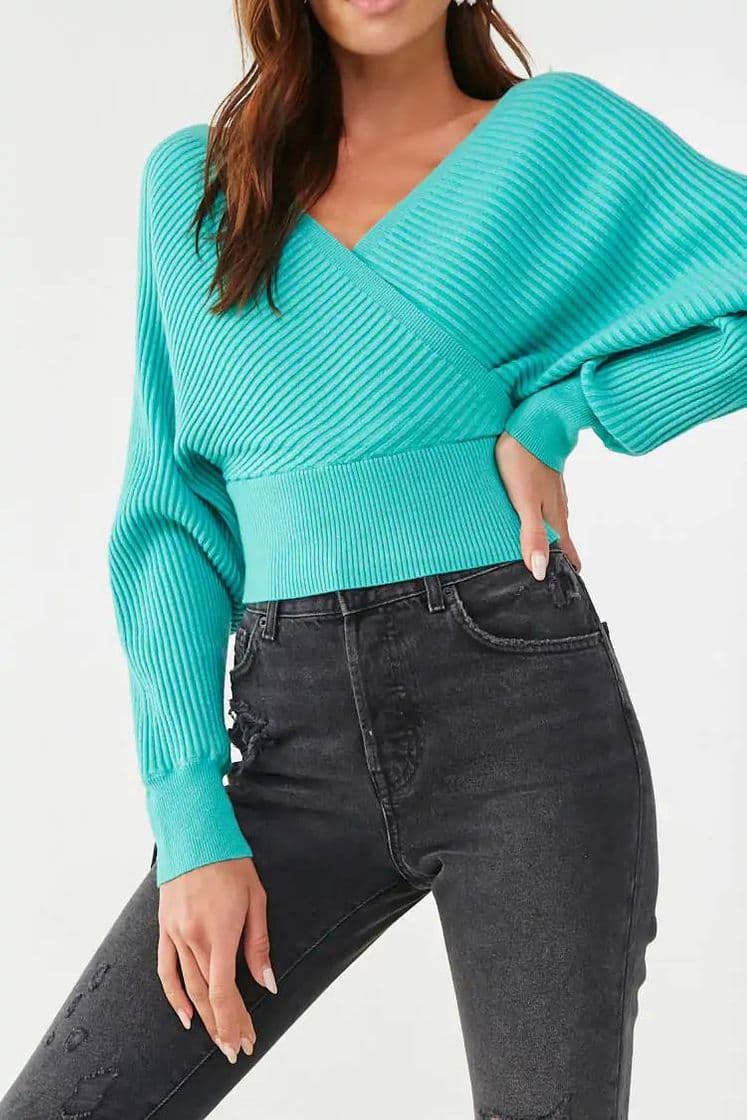 Fashion Ribbed Surplice Sweater