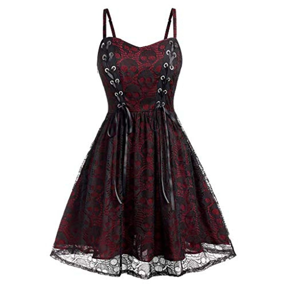 Fashion Vestido Sin Manga Sexy Correa Sin Tirantes Retro Falda Patchwork Moda Transparente Malla Midi Dress Vestido Cruzado Vintage Gothic Dress Medieval para Navidad Carnaval Halloween