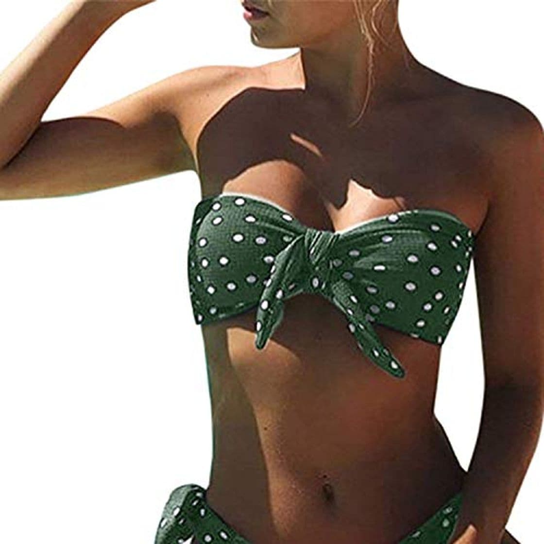 Moda Voqeen Mujeres Cuello Halter Sin Tirantes Bandeau Giro Hacer Subir Lunares Conjunto de Bikini Traje de baño