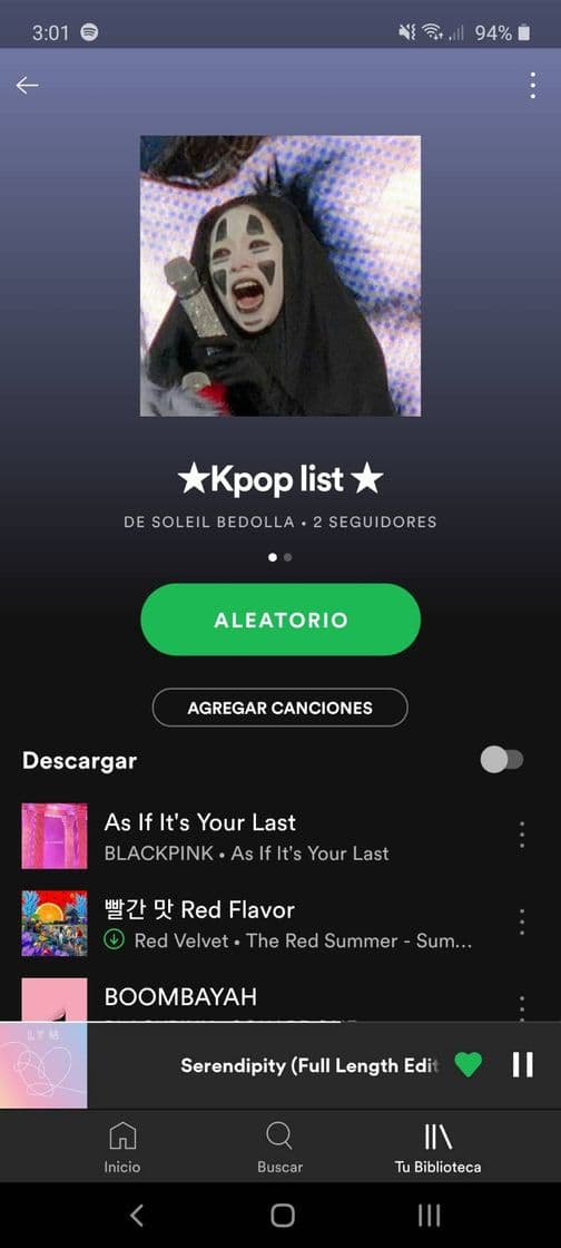 Music Playlist en Spotify de diferentes grupos de kpop