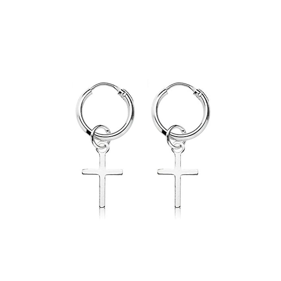 Moda Pendientes Cruz Plata, Pendientes Aro con Cruz para Hombre y Mujer, Pendientes