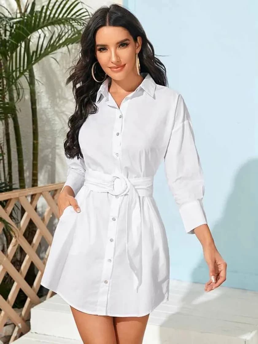 Fashion Robe chemise unicolore avec ceinture | Mode en ligne | SHEIN ...