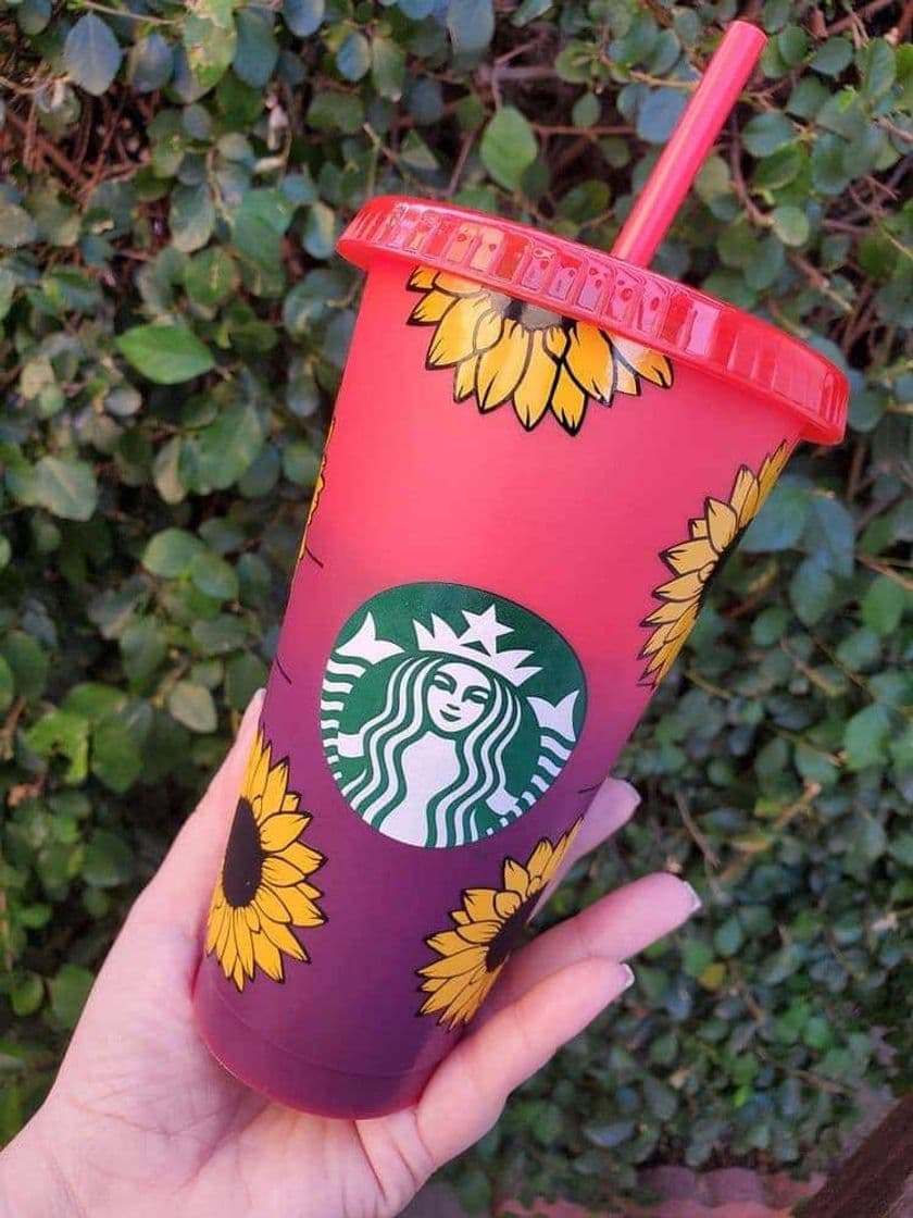 Moda Vaso de Starbucks con girasoles🌻