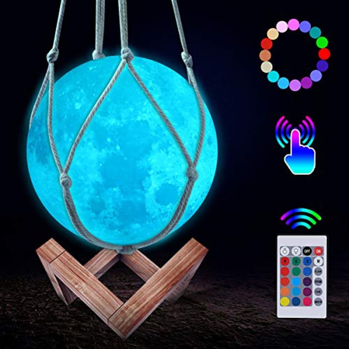 Producto JBHOO Nuevo Lámpara de Luna 3D 16 Color LED Recargable Luz Luna