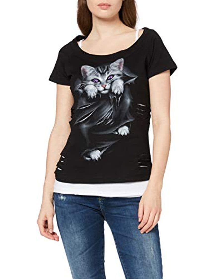 Product Spiral Direct Bright Eyes-2in1 White Ripped Top Black Camiseta, Negro