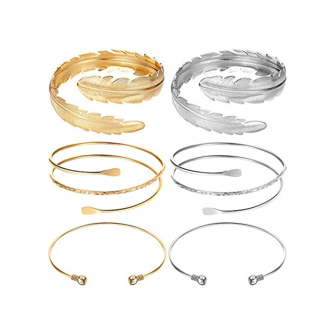 Product Conjunto de brazalete de brazo de 6 piezas Conjunto de brazalete de brazo superior ajustable Brazaletes de brazo minimalista Brazalete de brazo espiral de metal punk Remolino Faux Leaf Brazalete de br