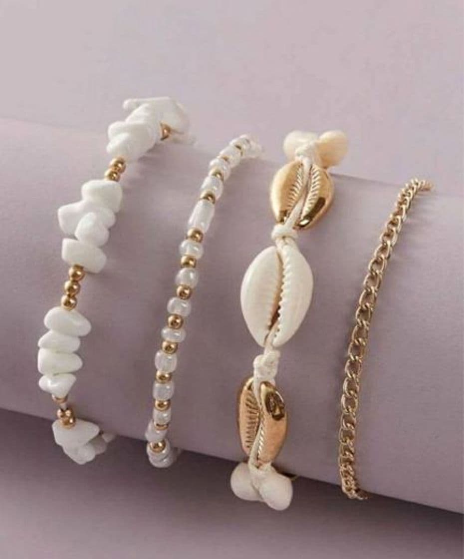 Product 4pcs Shell & Bead Decor Anklet Set