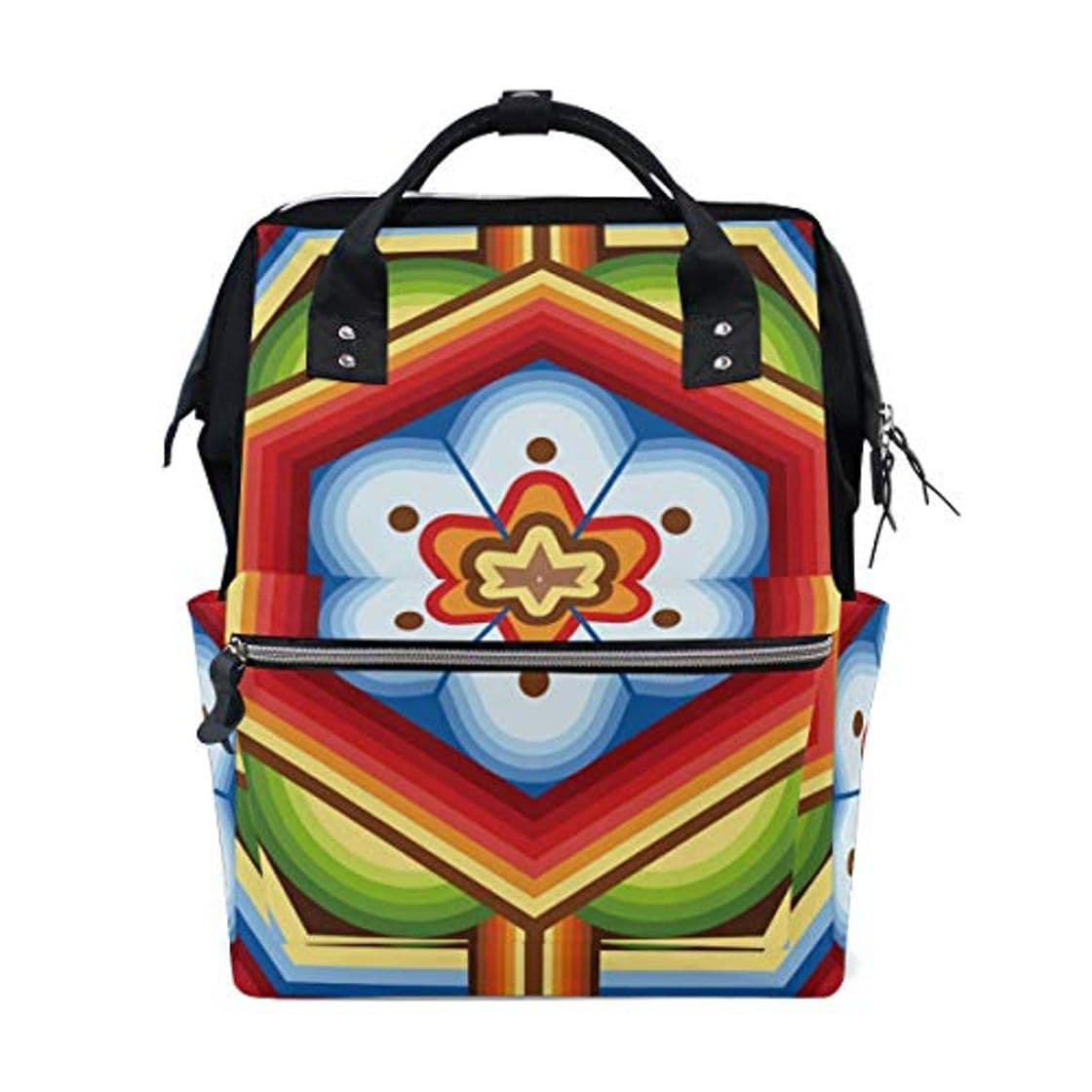 Moda Mochila escolar con patrón de huichol colorido