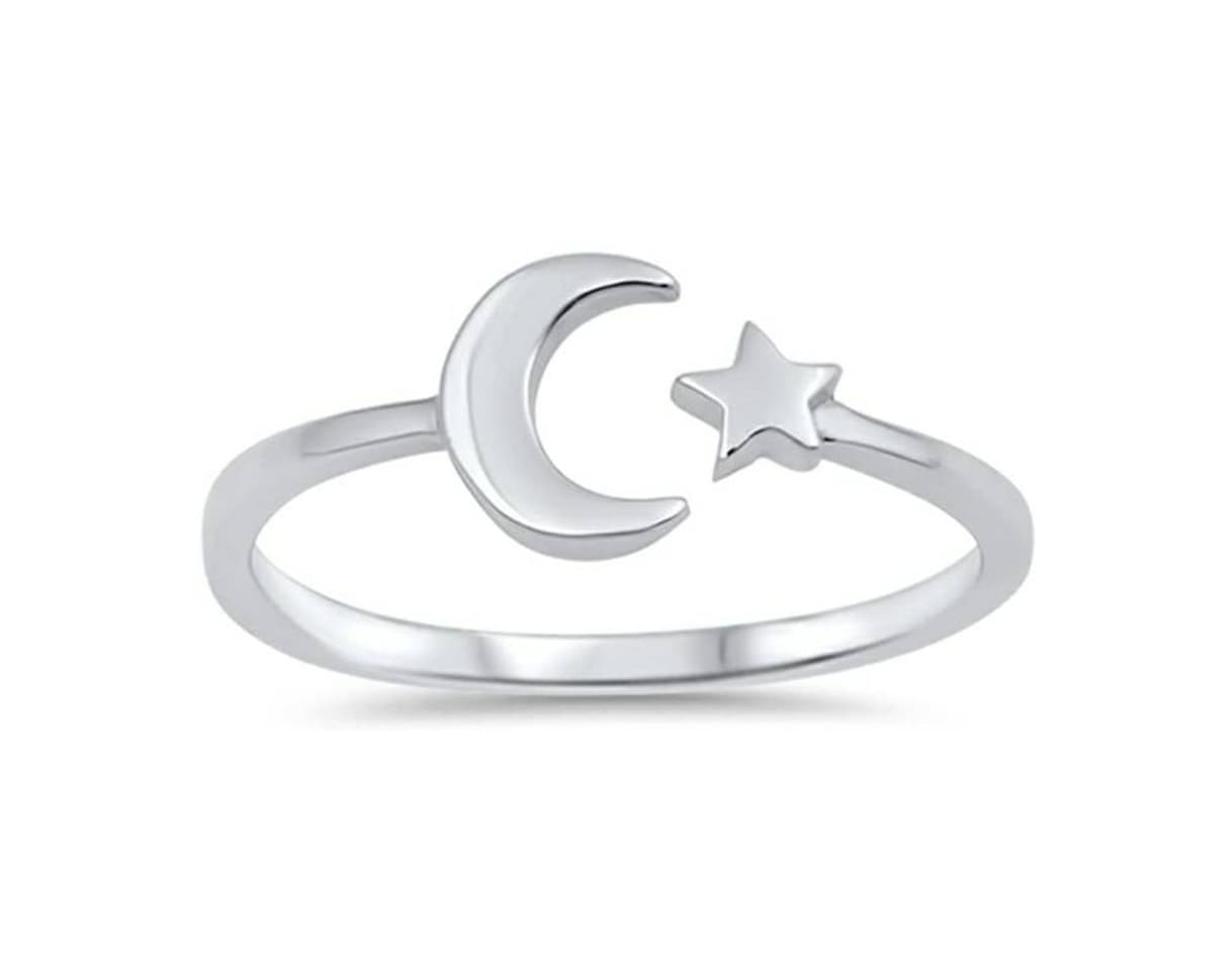 Fashion Anillo de plata esterlina con luna y estrellas