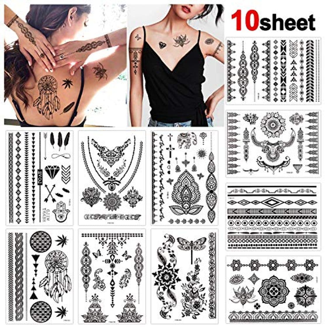 Producto Konsait 10 hojas tatuajes temporales negro impermeable Tatuaje Temporal tatto Adhesivos cuerpo