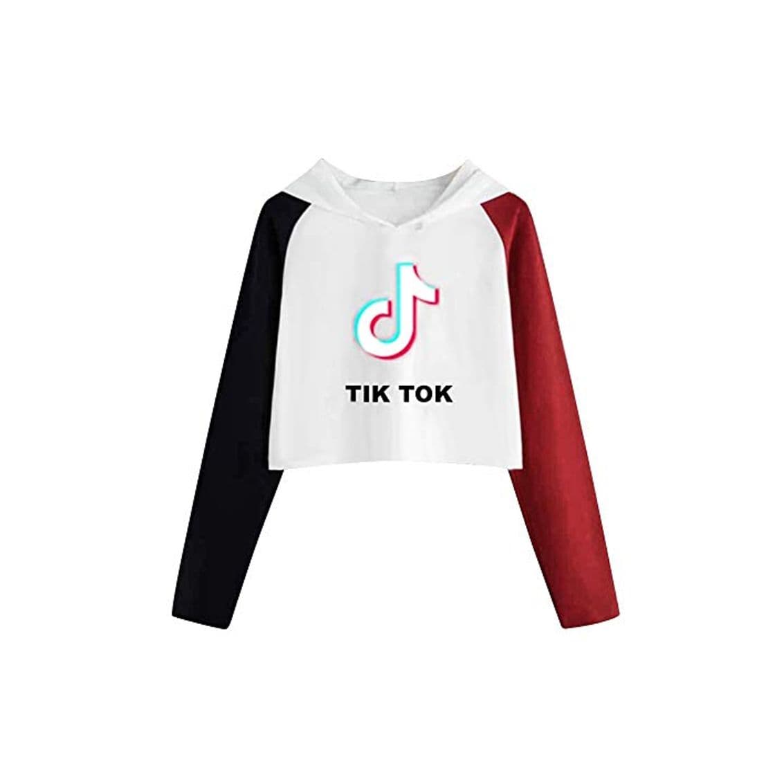 Moda TIK Tok Sudadera con Capucha Corta Estampada de Letras Crop Top Manga Larga Mujer Camisetas Otoño Invierno Tunica Blusa Manga Larga Sueter Jersey Pullover Tricolor Hoodie Sweatshirt WYJY17BKRDS