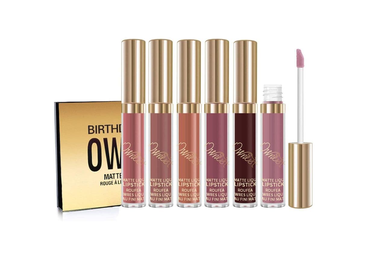 Belleza Ownest 6 Colores Mate Lápiz Labial Líquido Lápiz Labial Brillo Impermeable Larga