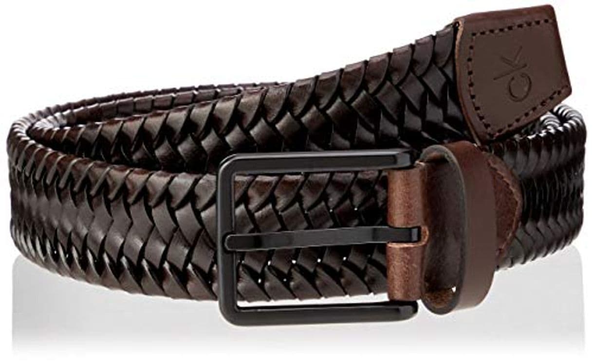 Fashion Calvin Klein Braided Fixed Leather Belt Cinturón, Marrón