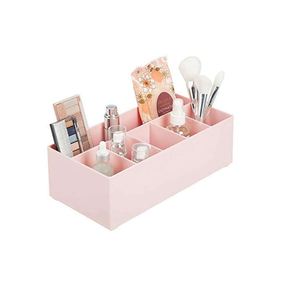 Product mDesign Organizador de cosméticos para el lavabo o el tocador – Caja organizadora de plástico libre de BPA para guardar el maquillaje – Moderna cesta de baño con 6 compartimentos – rosa