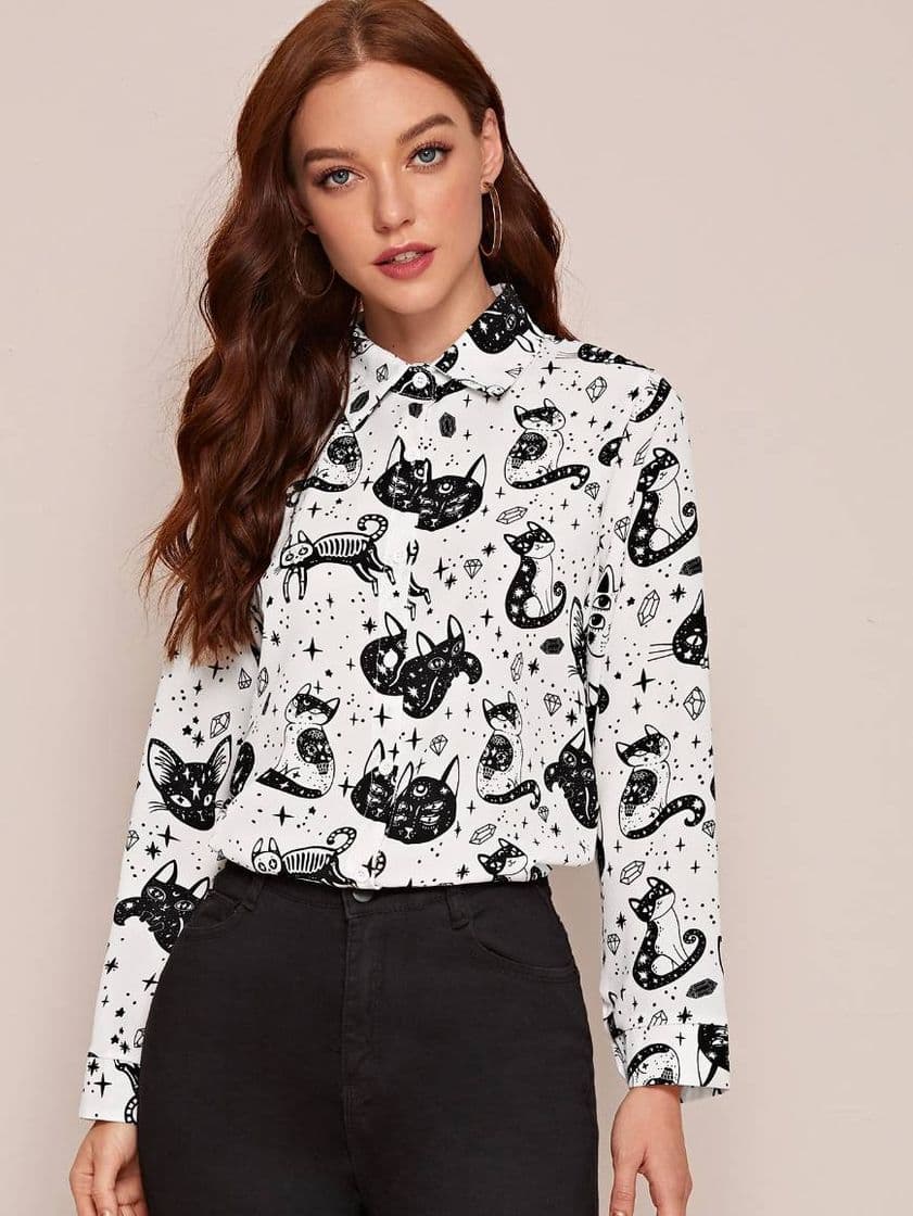 Fashion Camisa con estampado de gato