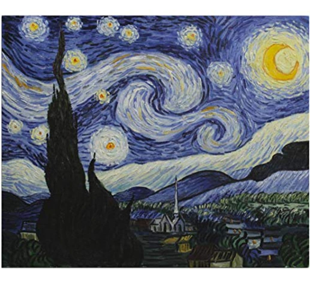 Product Fokenzary pintado a mano pintura al óleo sobre lienzo Vincent van Gogh clásica noche estrellada reproducción decoración de la pared enmarcado listo para colgar50 x 60 cm