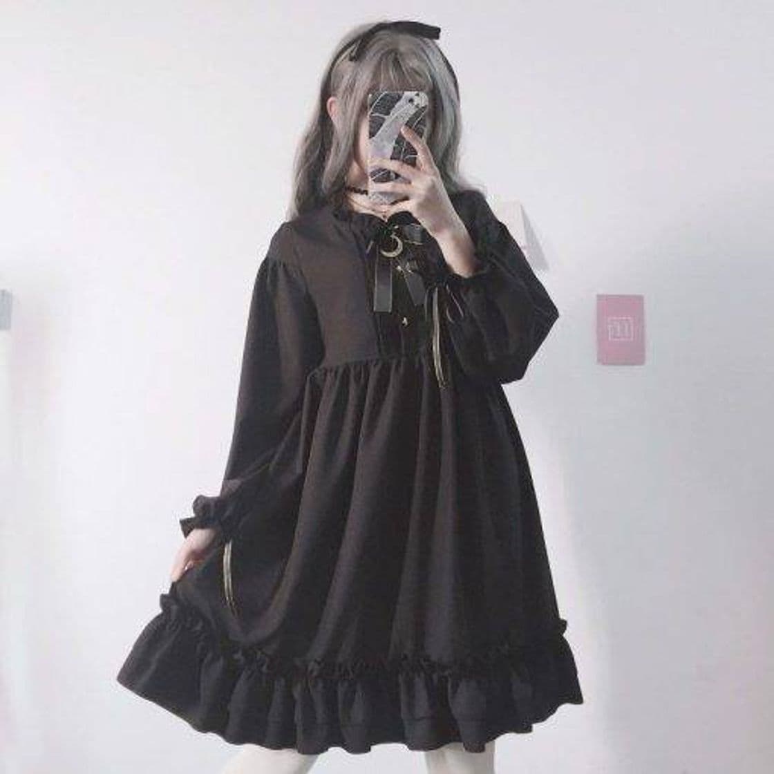 Moda 🖤Vestido negro con lazo japonés dulce Lolita Harajuku🖤

