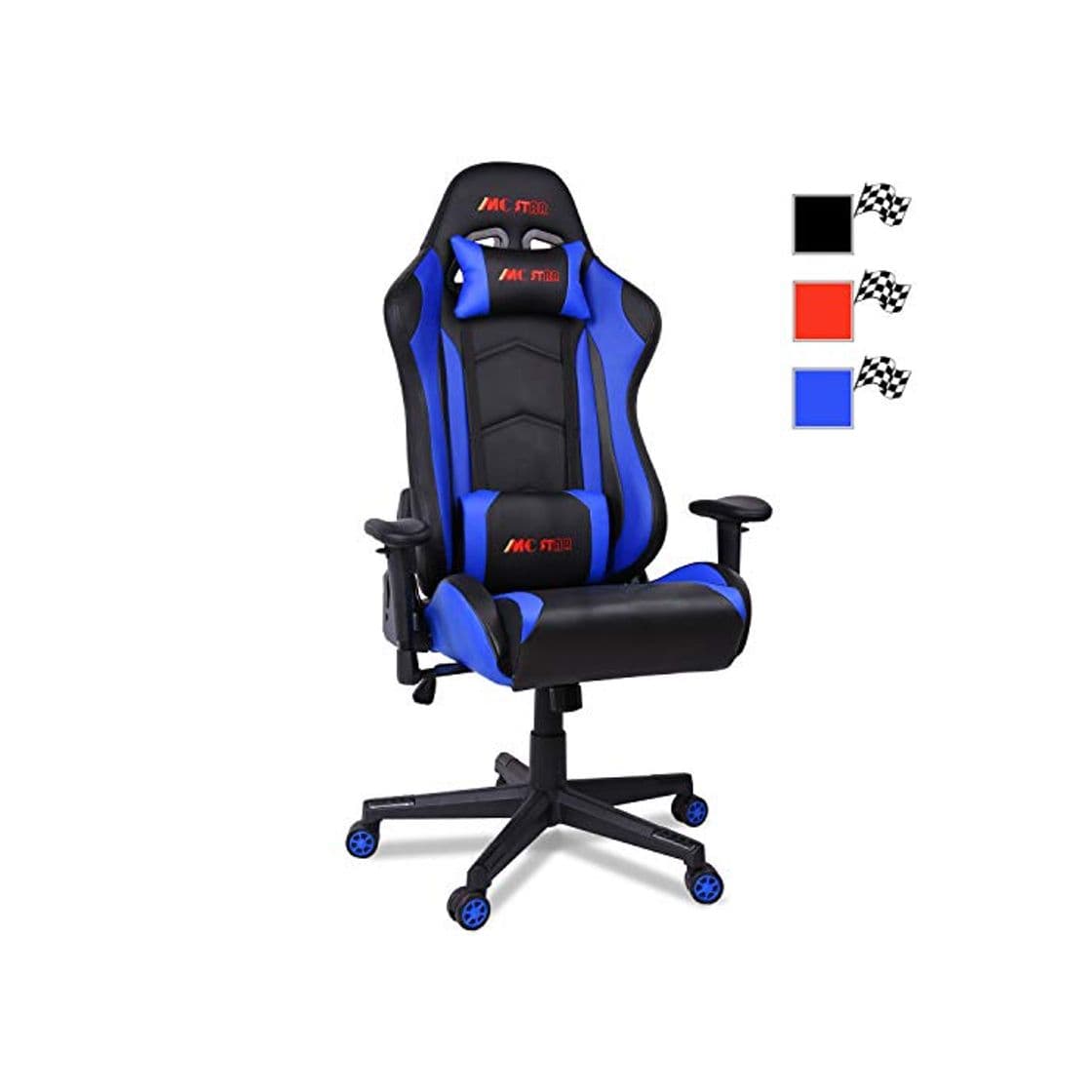 Producto MC Star Silla Gaming PC Oficina Ergonómica Racing Carreras Silla de Escritorio Despacho para Gamer Profesional Regulable Reclinable Diseño con Cojin Lumbar y Almohada [Racing Azul]